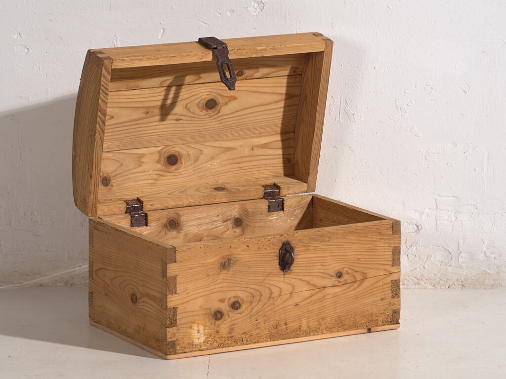 Antique travel chest with wrought iron lock (c.1900) #1