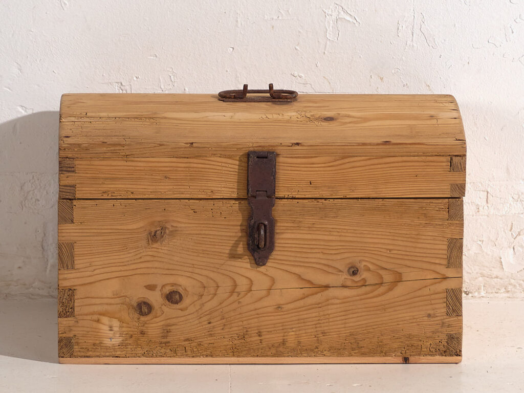 Antique travel chest with wrought iron lock (c.1900) #1