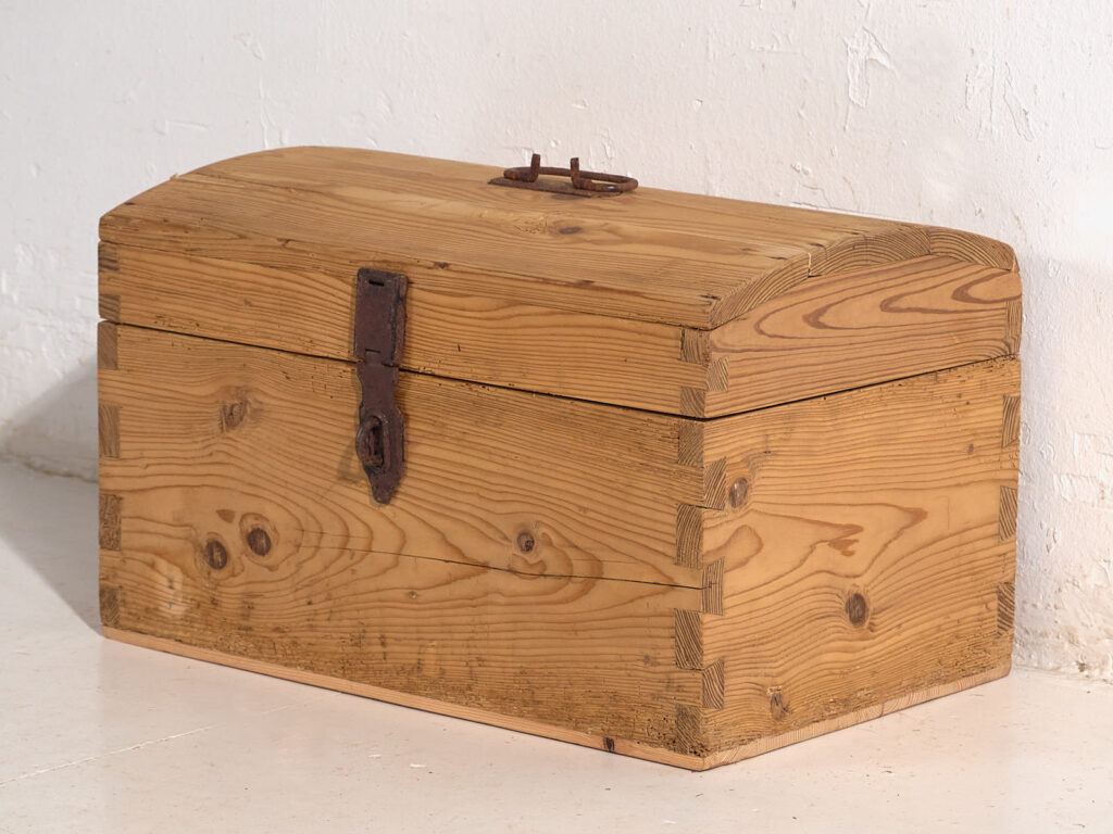 Antique travel chest with wrought iron lock (c.1900) #1