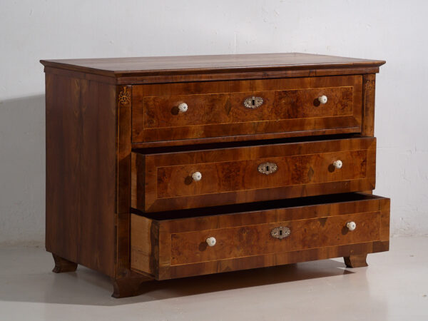 Ancienne commode Biedermeier à trois tiroirs (vers 1850) #1