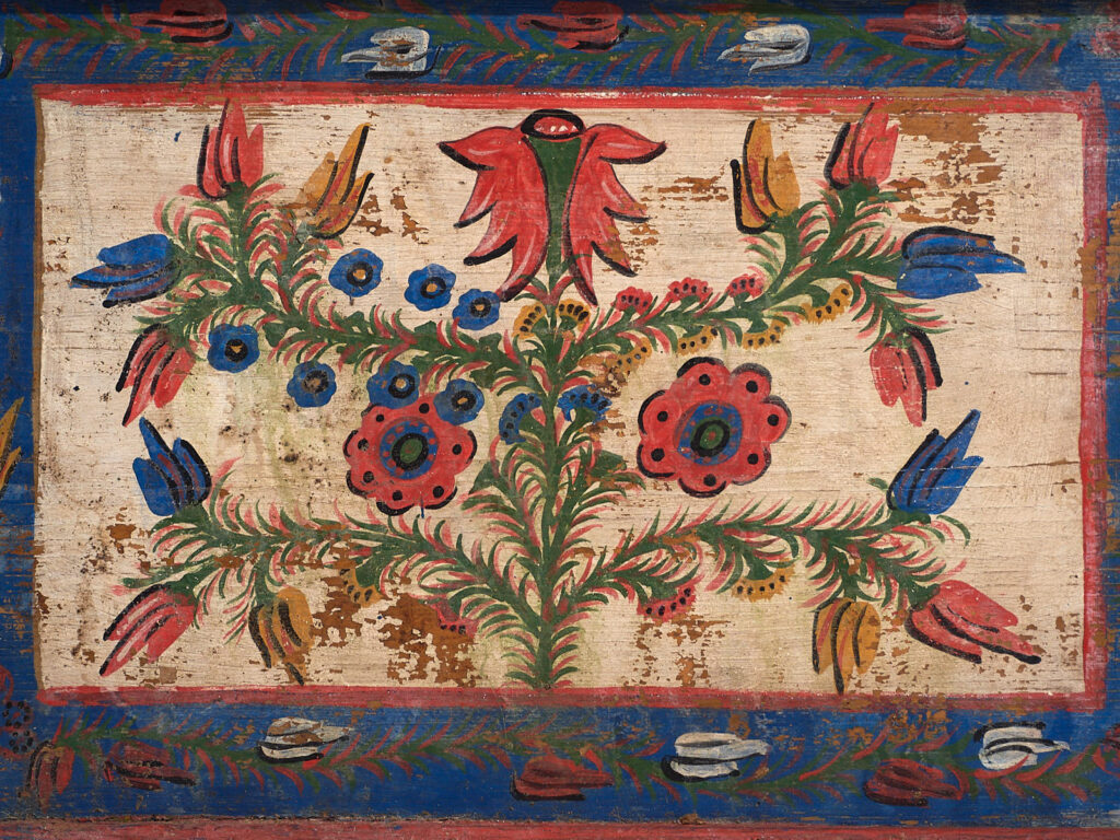 Antiguo cofre azul de estilo arte popular (c.1920) #93