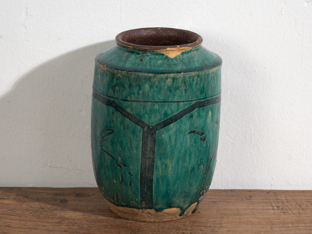 Jarrón esmaltado antiguo con motivos vegetales (c.1820) #15