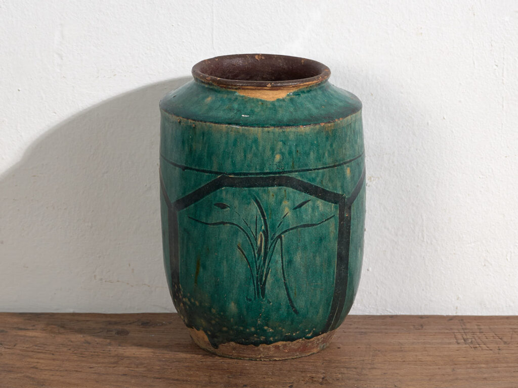 Jarrón esmaltado antiguo con motivos vegetales (c.1820) #15