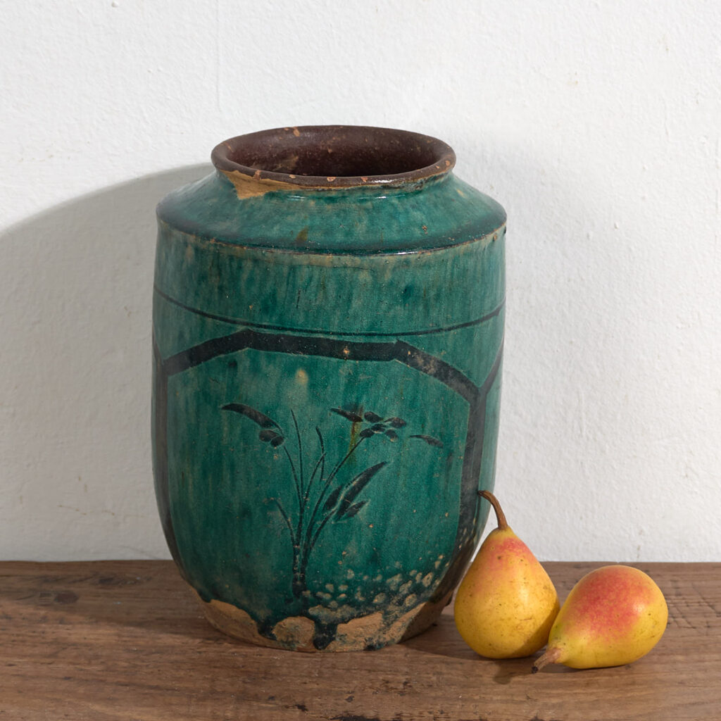 Jarrón esmaltado antiguo con motivos vegetales (c.1820) #15