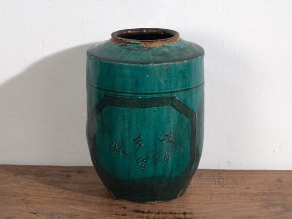 Vase ancien en céramique émaillée verte (vers 1820) #35