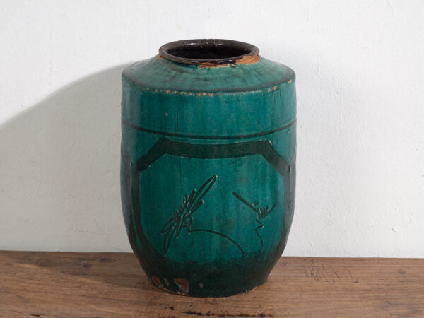 Vase ancien en céramique émaillée verte (vers 1820) #35