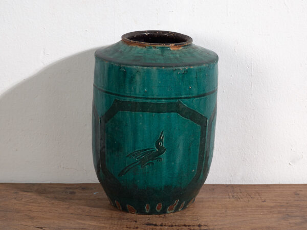 Vase ancien en céramique émaillée verte (vers 1820) #35