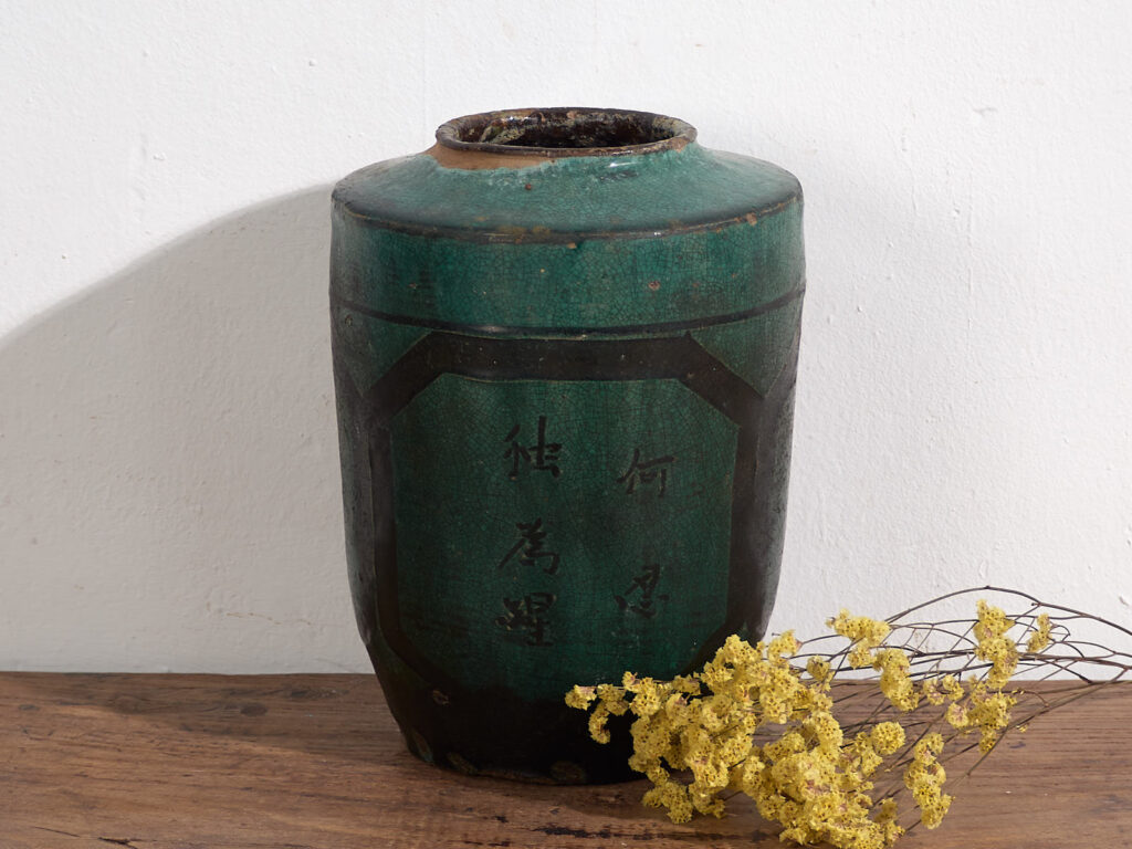 Jarrón alto antiguo de color verde turquesa (c.1820) #37