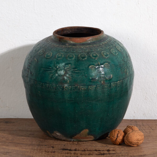 Pequeña vasija antigua de color verde esmeralda (c.1820) #12