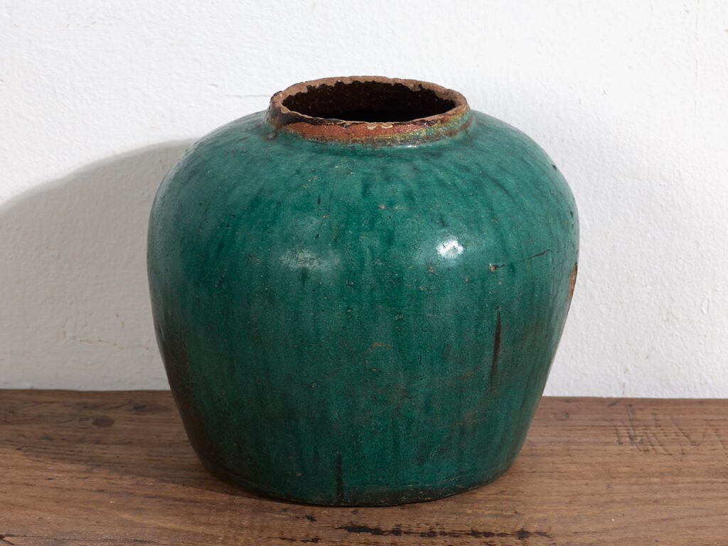 Jarrón redondo antiguo de cerámica esmaltada (c.1820) #16