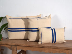 Cojín de lino antiguo de rayas color azul marino #1