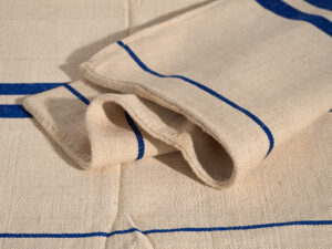 Cojín de lino antiguo de rayas color azul marino #1