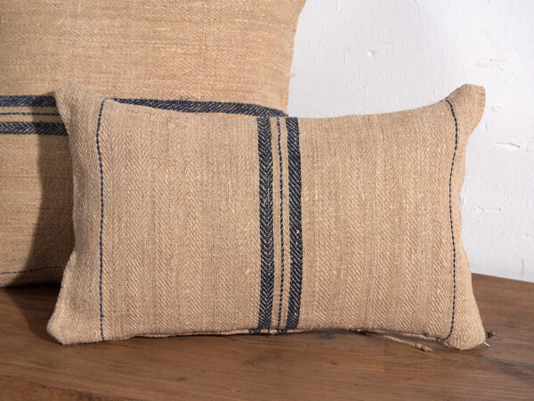 Cojín antiguo de lino con rayas azul marino #3