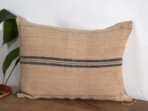 Cojín antiguo de lino con rayas azul marino #3
