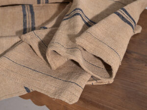 Cojín antiguo de lino con rayas azul marino #3