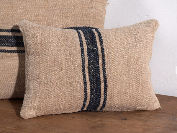 Cojín de lino antiguo con franjas de color azul oscuro #4