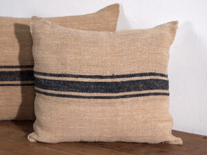 Antique linen cushion with dark blue stripes #4