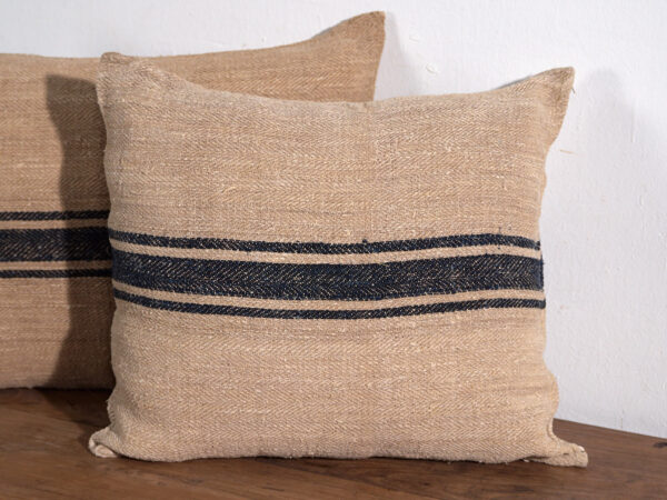 Cojín de lino antiguo con franjas de color azul oscuro #4