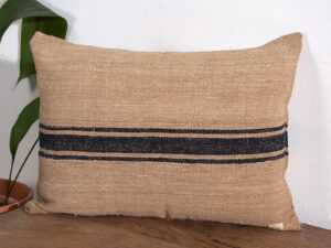 Antique linen cushion with dark blue stripes #4