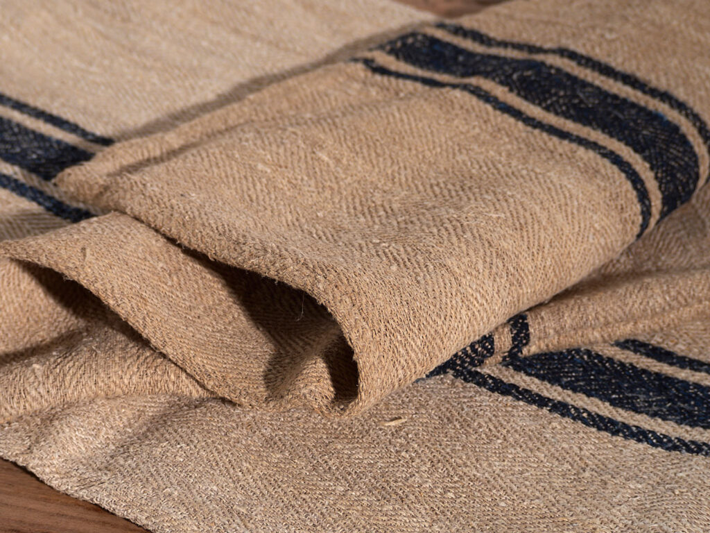 Antique linen cushion with dark blue stripes #4