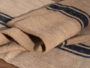 Antique linen cushion with dark blue stripes #4