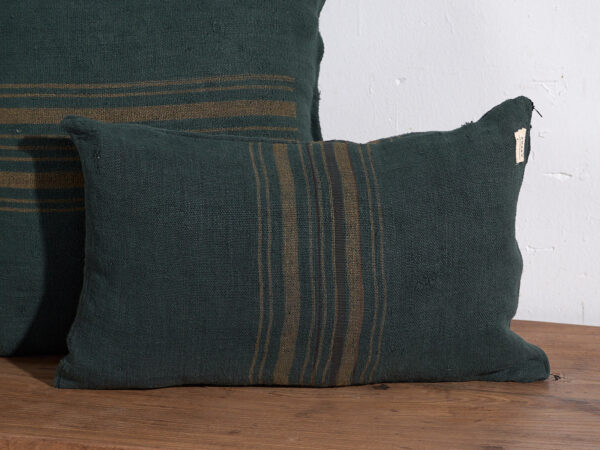 Cojín verde de lino antiguo #1