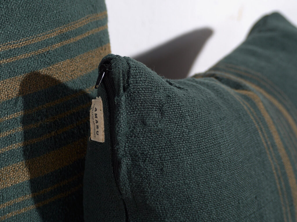 Cojín verde de lino antiguo #1