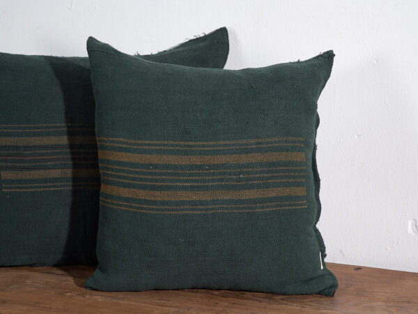 Cojín verde de lino antiguo #1
