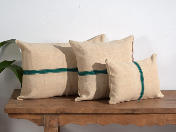 Cojines de lino antiguo con rayas verdes #1
