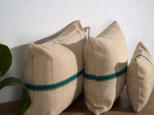 Antique linen cushions with green stripes #1