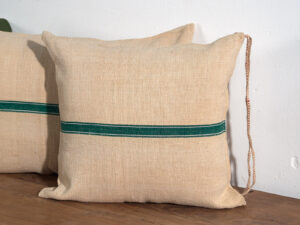 Antique linen cushions with green stripes #1
