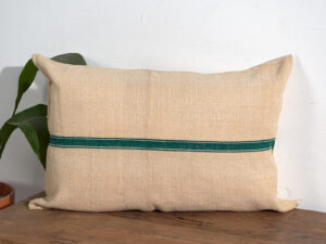 Antique linen cushions with green stripes #1
