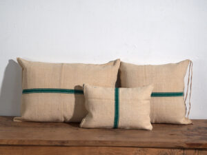 Antique linen cushions with green stripes #1