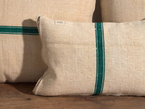 Antique linen cushions with green stripes #1