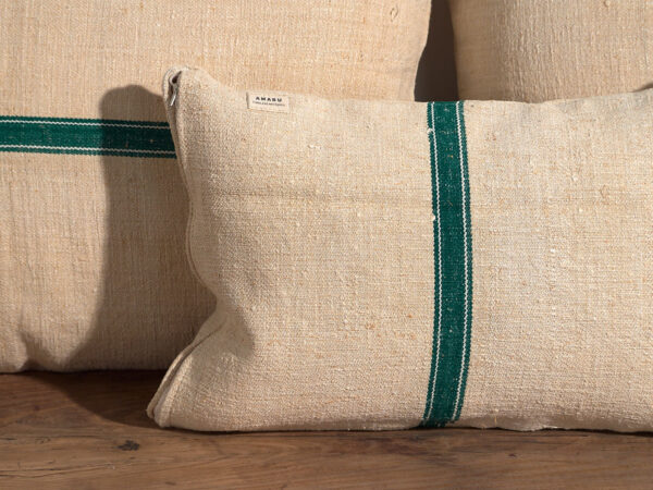 Cojines de lino antiguo con rayas verdes #1