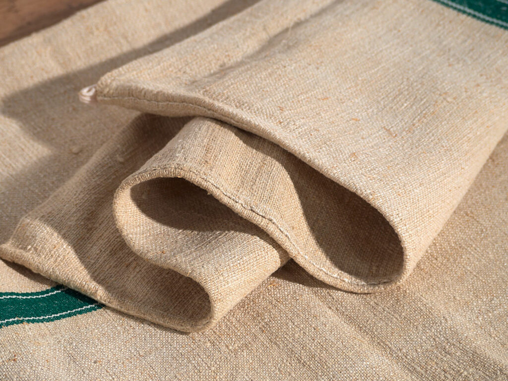 Antique linen cushions with green stripes #1