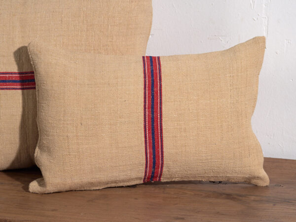 Cojines de lino antiguo con rayas rojas y azules #2