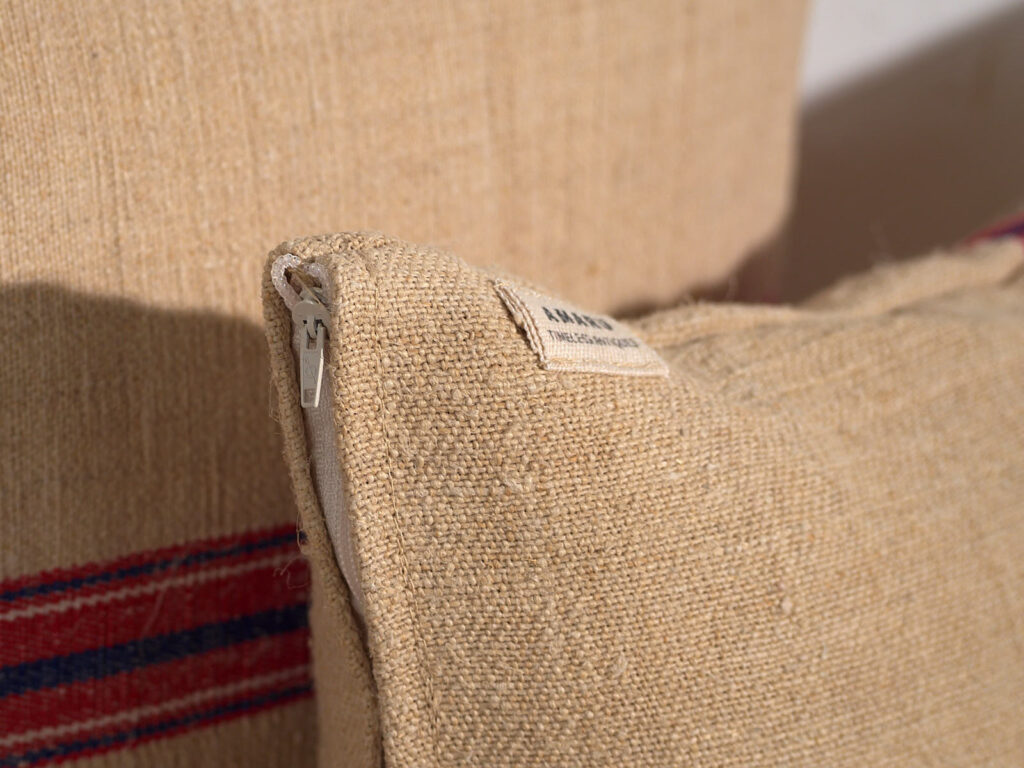 Cojines de lino antiguo con rayas rojas y azules #2