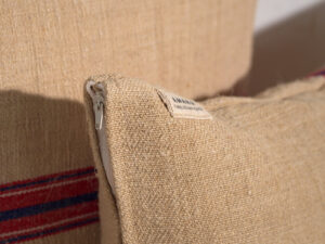 Cojines de lino antiguo con rayas rojas y azules #2