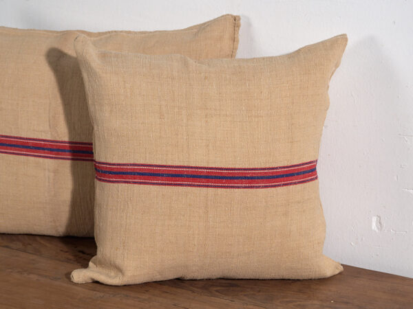 Cojines de lino antiguo con rayas rojas y azules #2