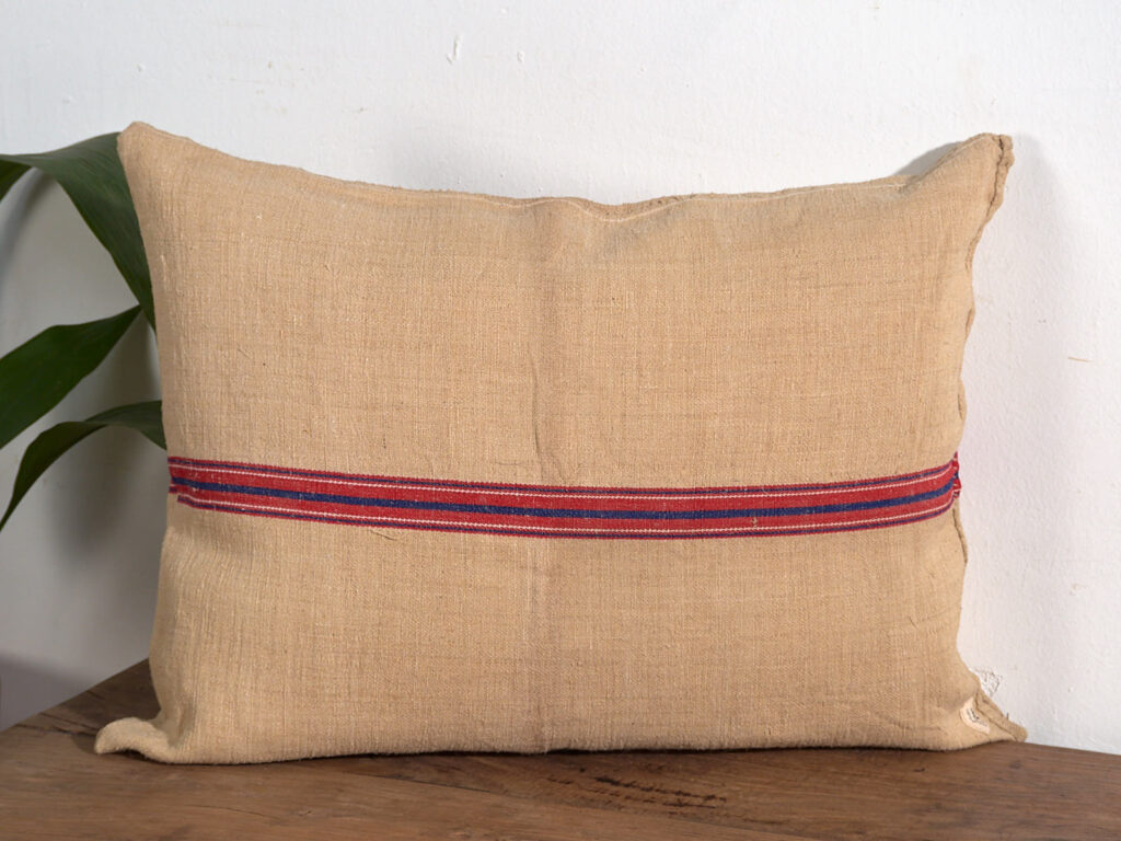 Cojines de lino antiguo con rayas rojas y azules #2