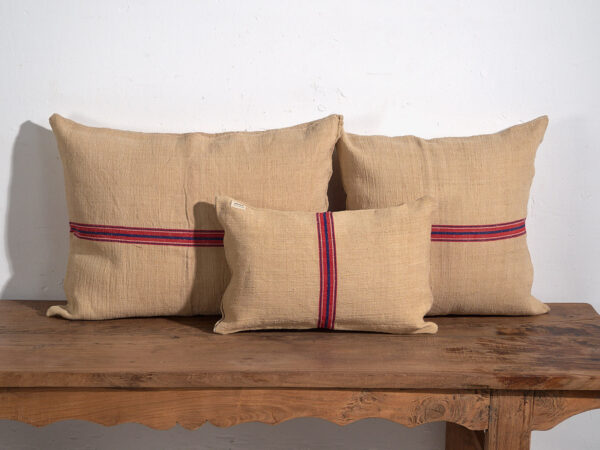 Cojines de lino antiguo con rayas rojas y azules #2