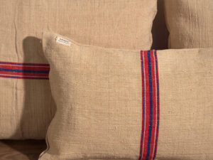 Cojines de lino antiguo con rayas rojas y azules #2
