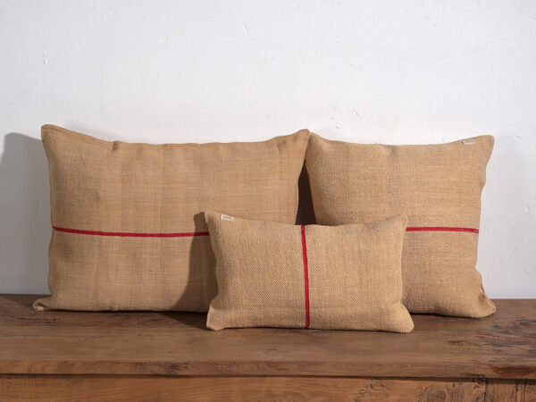 Cojines de lino antiguo con rayas rojas #3