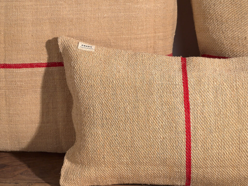 Cojines de lino antiguo con rayas rojas #3