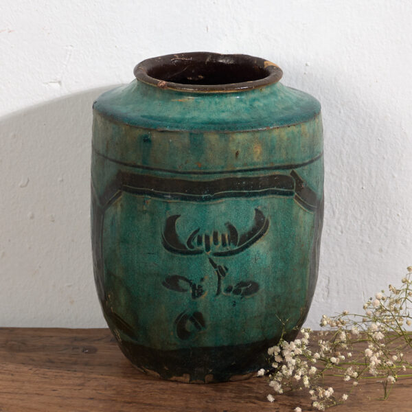 Antiguo jarrón esmaltado de color verde esmeralda (c.1820) #26