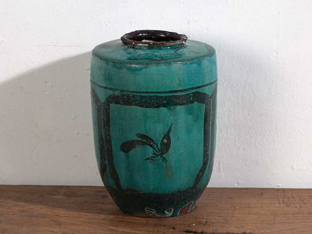 Antique tall turquoise green vase (c.1820) #30