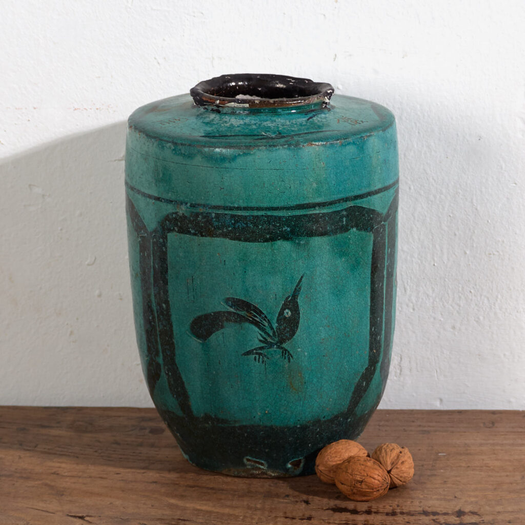 Antique tall turquoise green vase (c.1820) #30