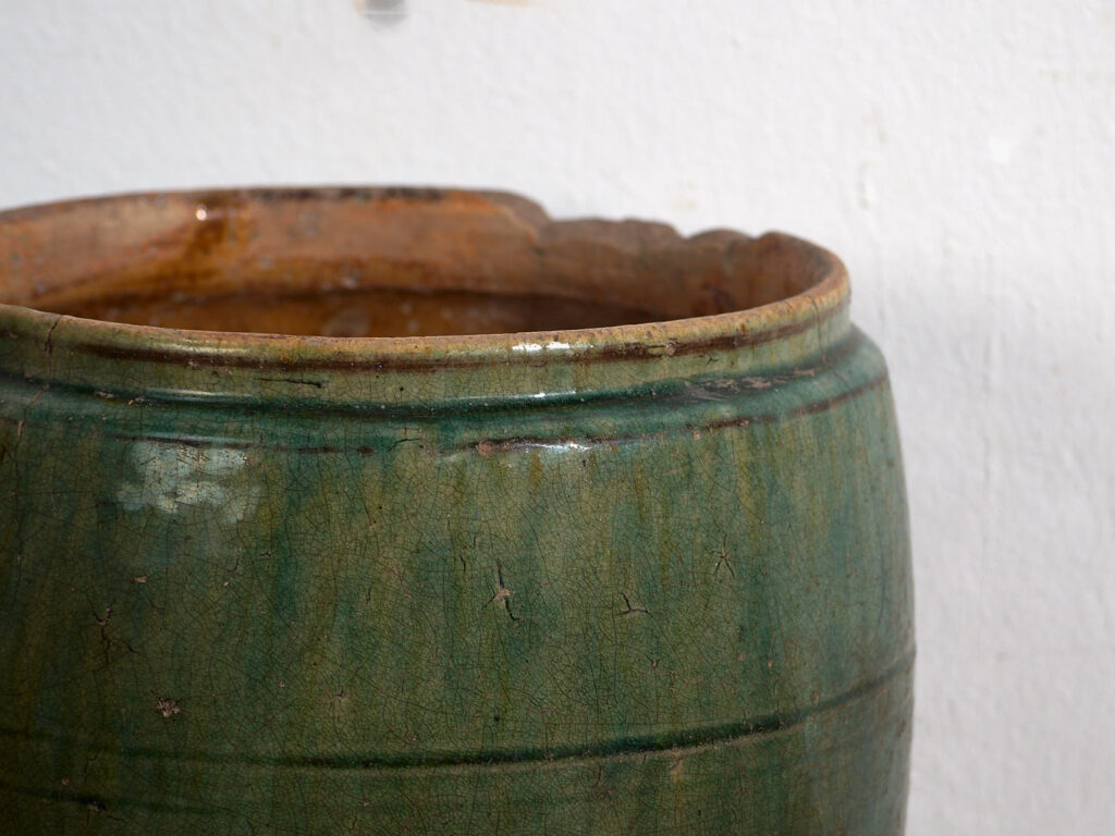 Tarro antiguo esmaltado de color verde esmeralda (c.1820) #2