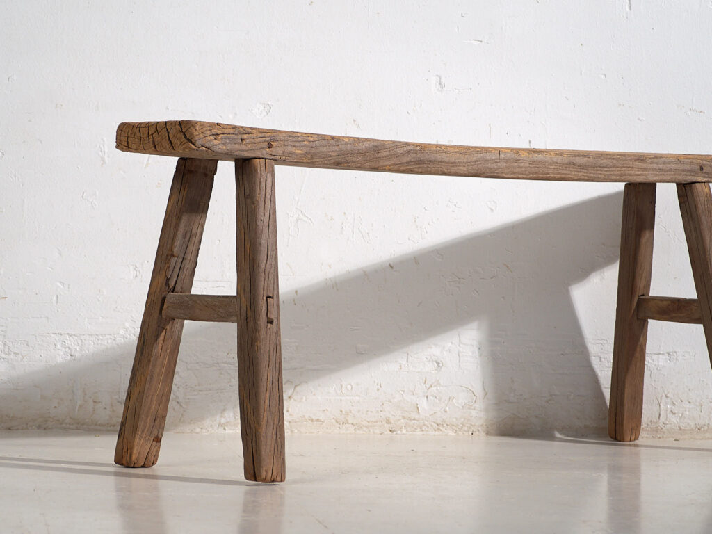 Antiguo banco oriental de madera maciza (c.1870) #76